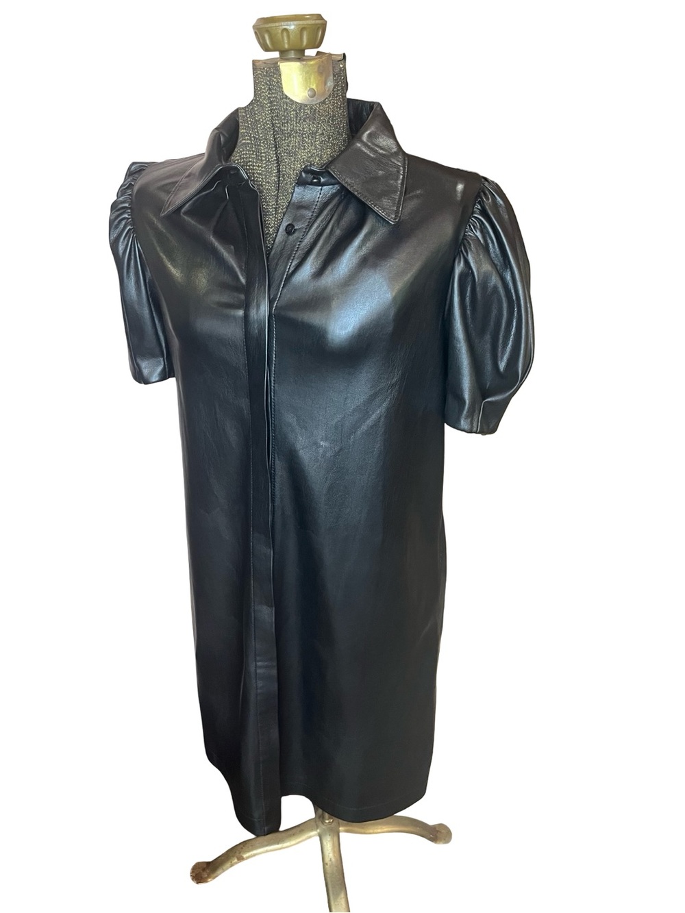 Alice + Olivia Jem Vegan Leather Puff Sleeve Mini Dress Black Size S - Picture 12 of 15